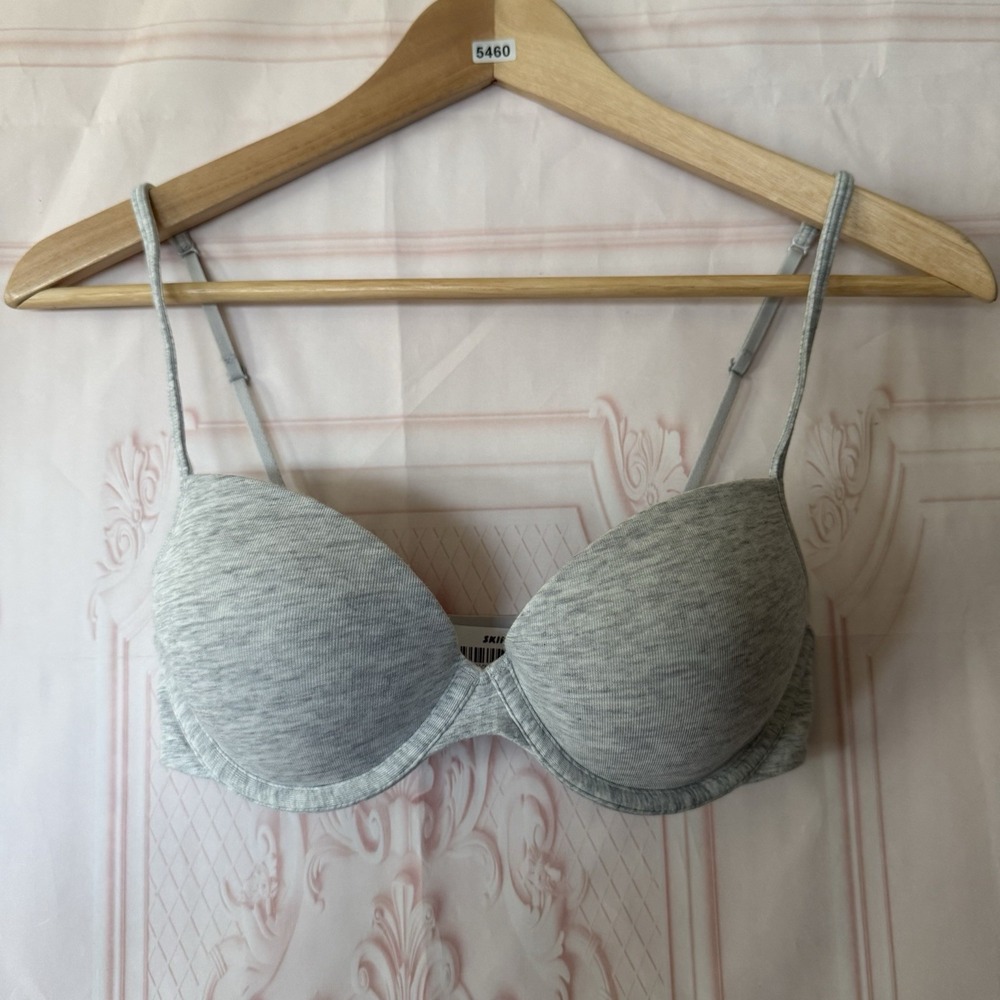 SKIMS Everyday Cotton Ultimate Bra Size 32C Light Heather Grey NWOT $54